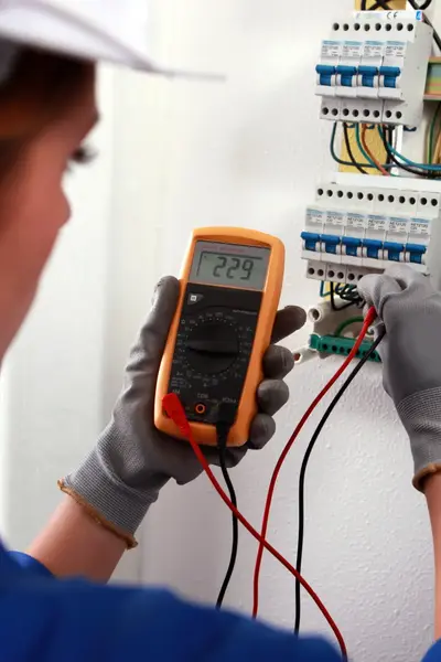 Student meet een elektrische installatie
