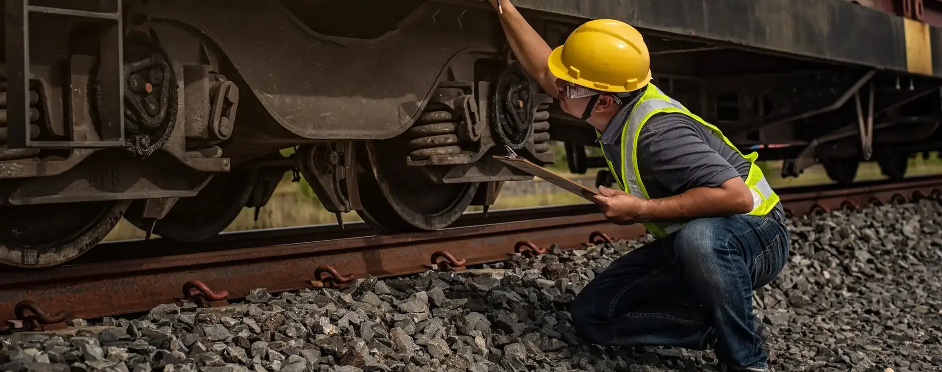 Student inspecteert trein